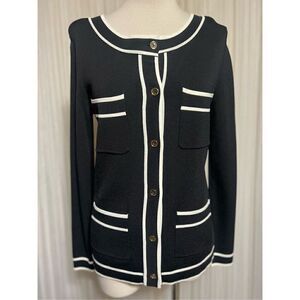 Kasper Black and White Long Sleeve Cardigan Sweater Jacket Size Small